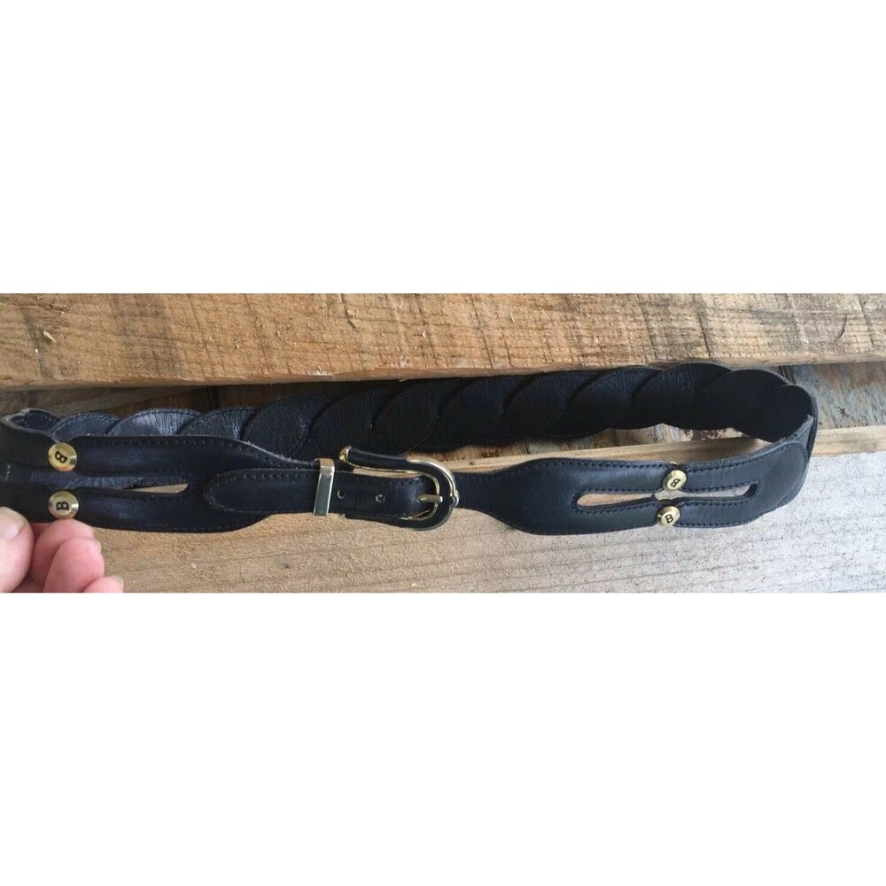 Bally Made In Italy Belt Twist Navy Blue Leather Gold Tone Buckle
